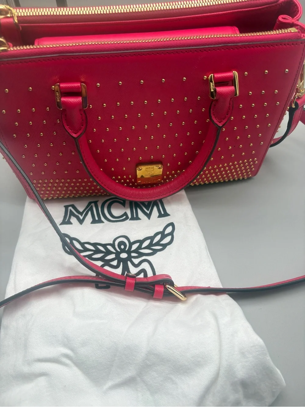 MCM LIMITED EDITION Studded Hot Pink Women’s Satchel like new